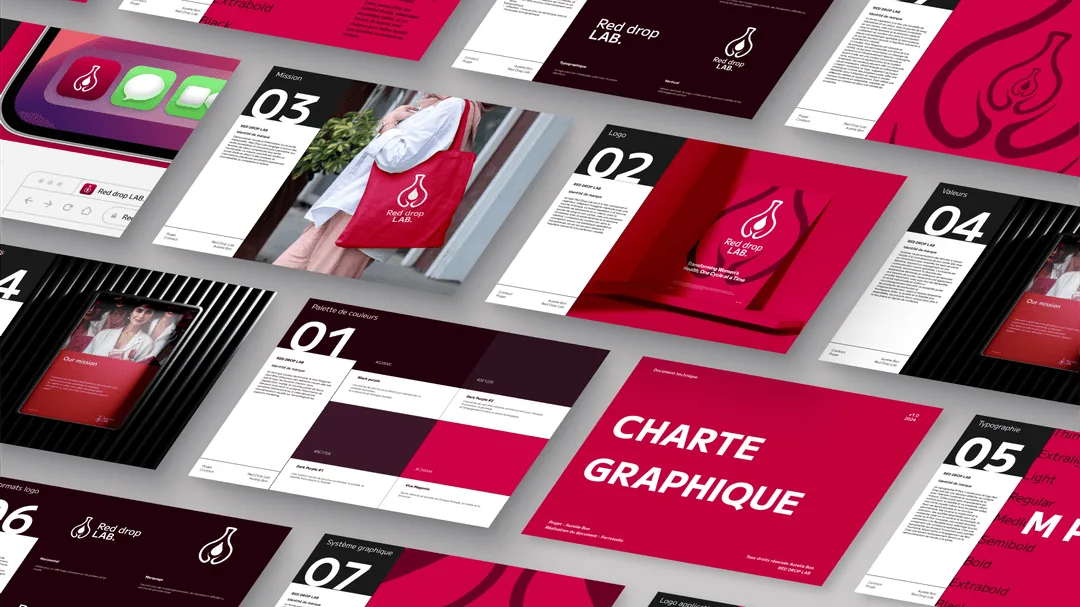 Charte graphique de Red Drop Lab réalisée par Ferr Studio