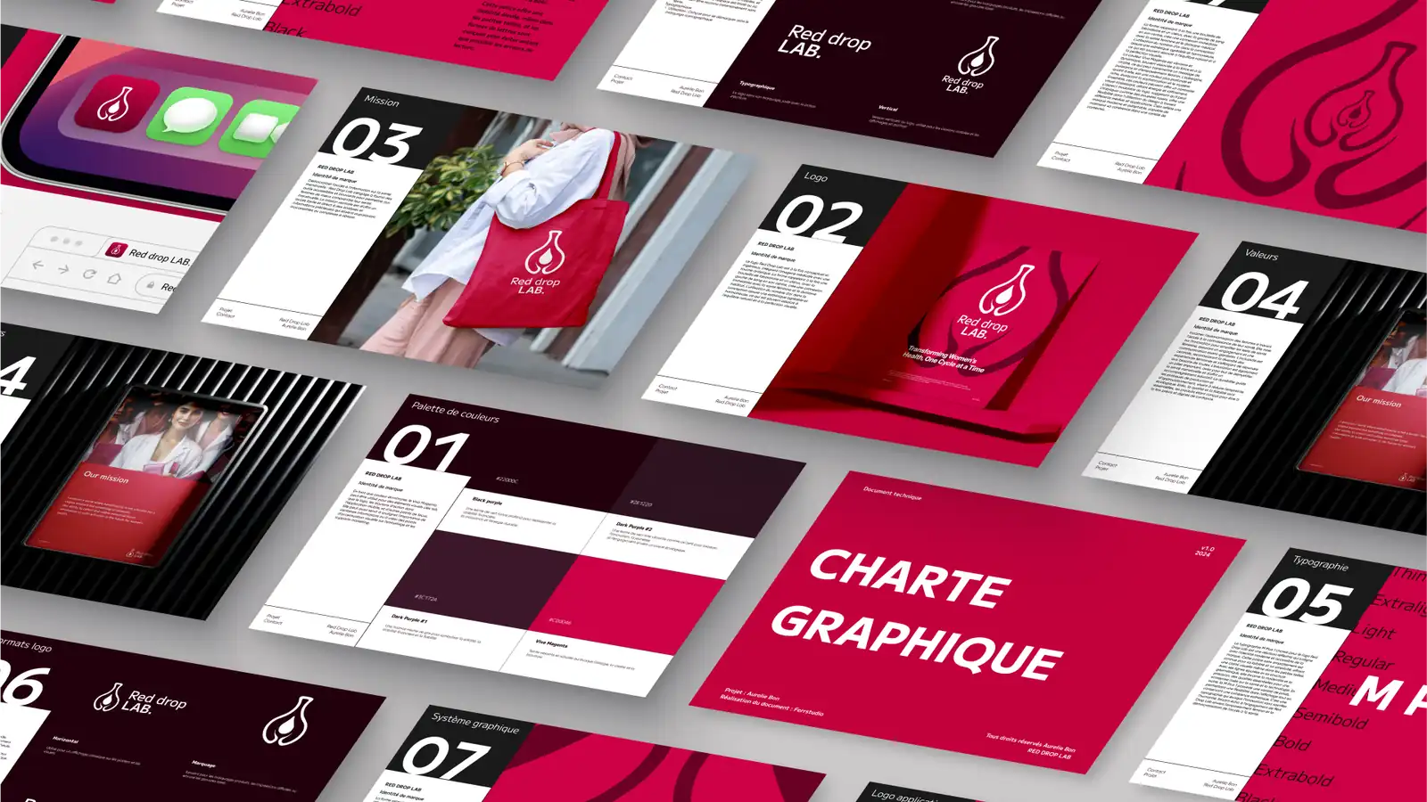 Papeterie Red Drop Lab par Ferr Studio
