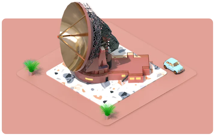 3D illustration capteur spatial avec fiat 500 ferr