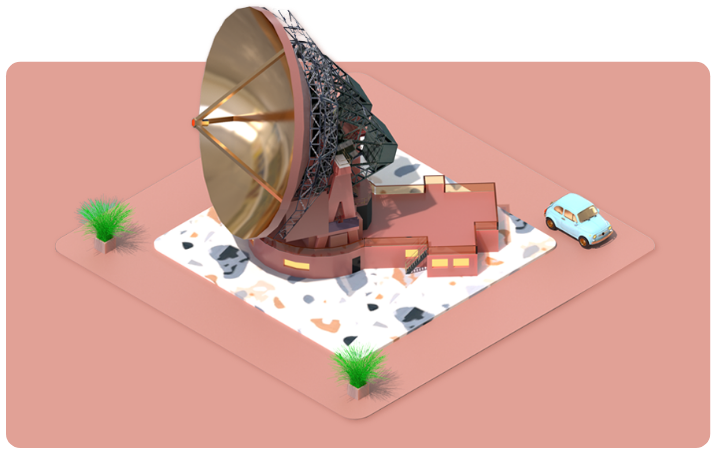 3D illustration capteur spatial avec fiat 500 ferr