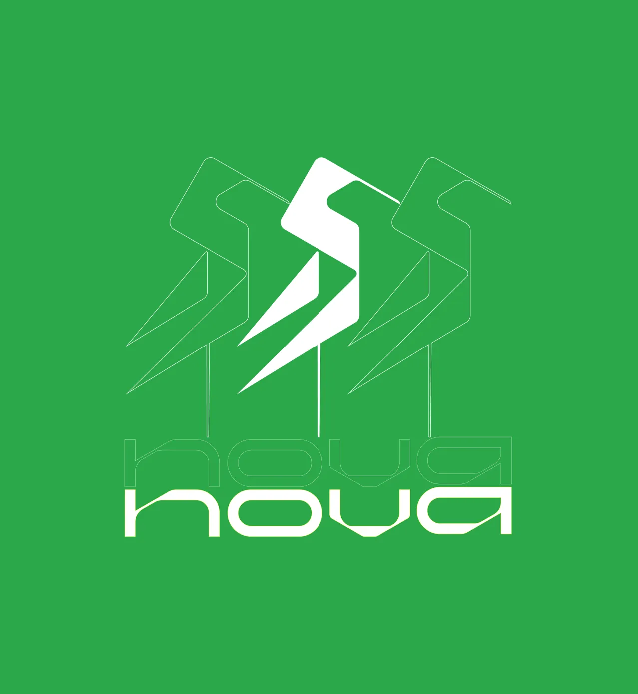 Logo Nova Financement, héron blanc stylisé sur fond vert