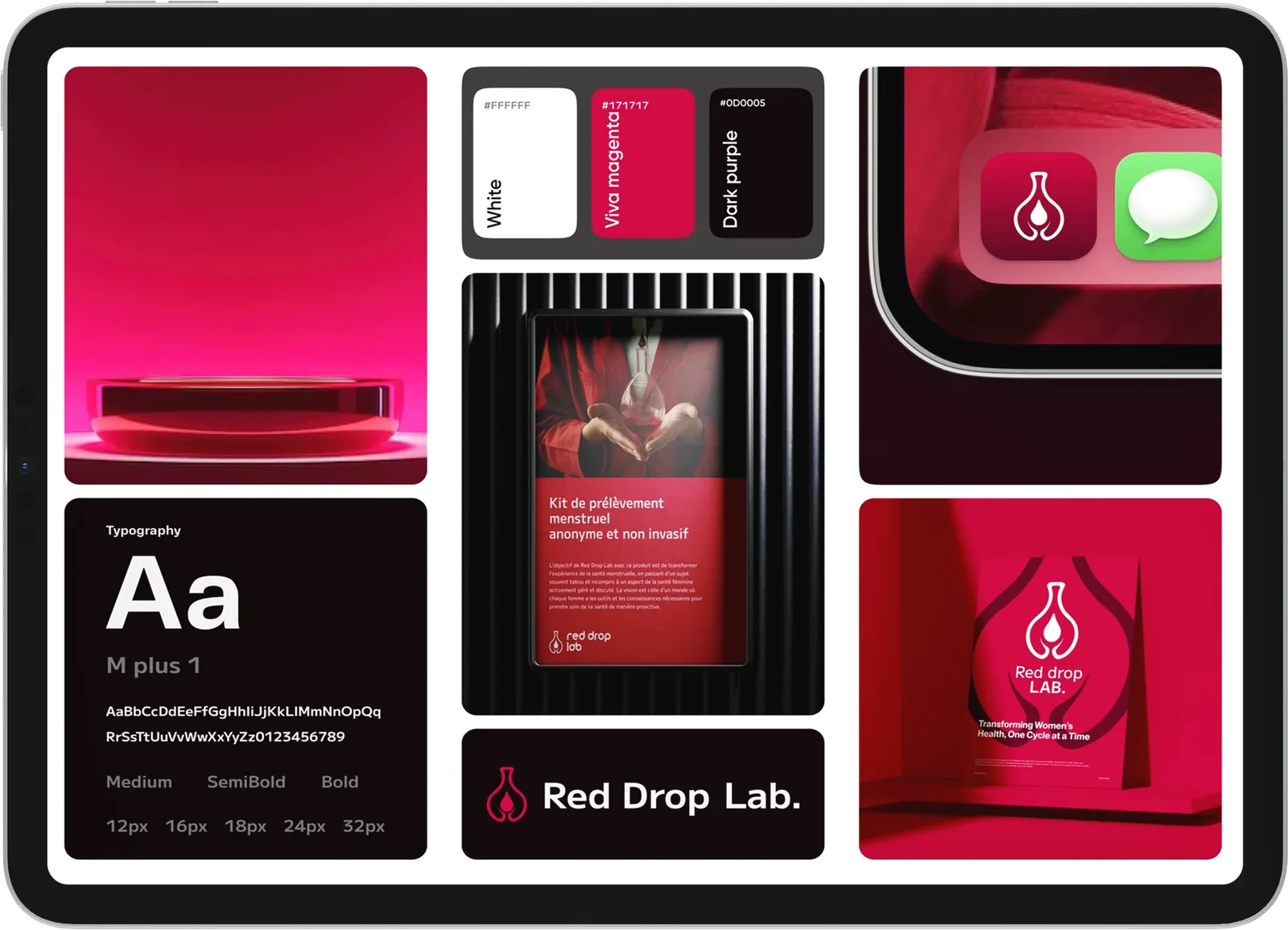 Supports Red Drop Lab présentés sur une tablette