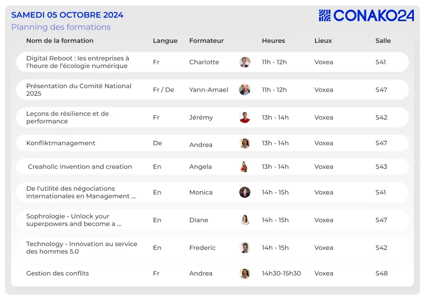 Planning formation Conako Jci Switzerland design UI