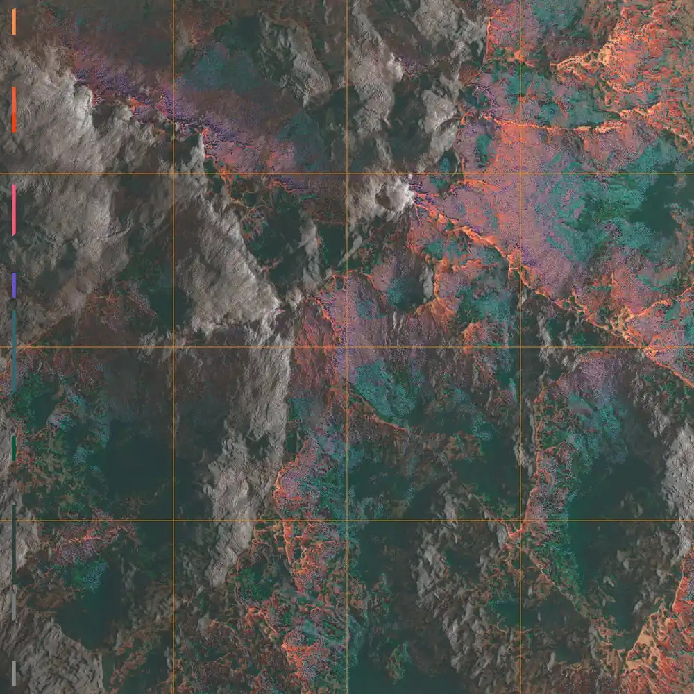 Carte topographique suisse en relief, trames grises et vertes sur grille orange