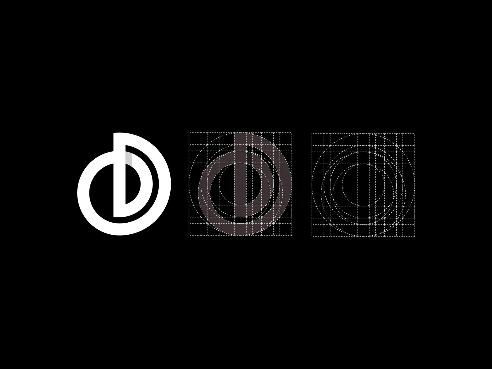 Monogramme circulaire construit sur une grille de cercles et de reperes