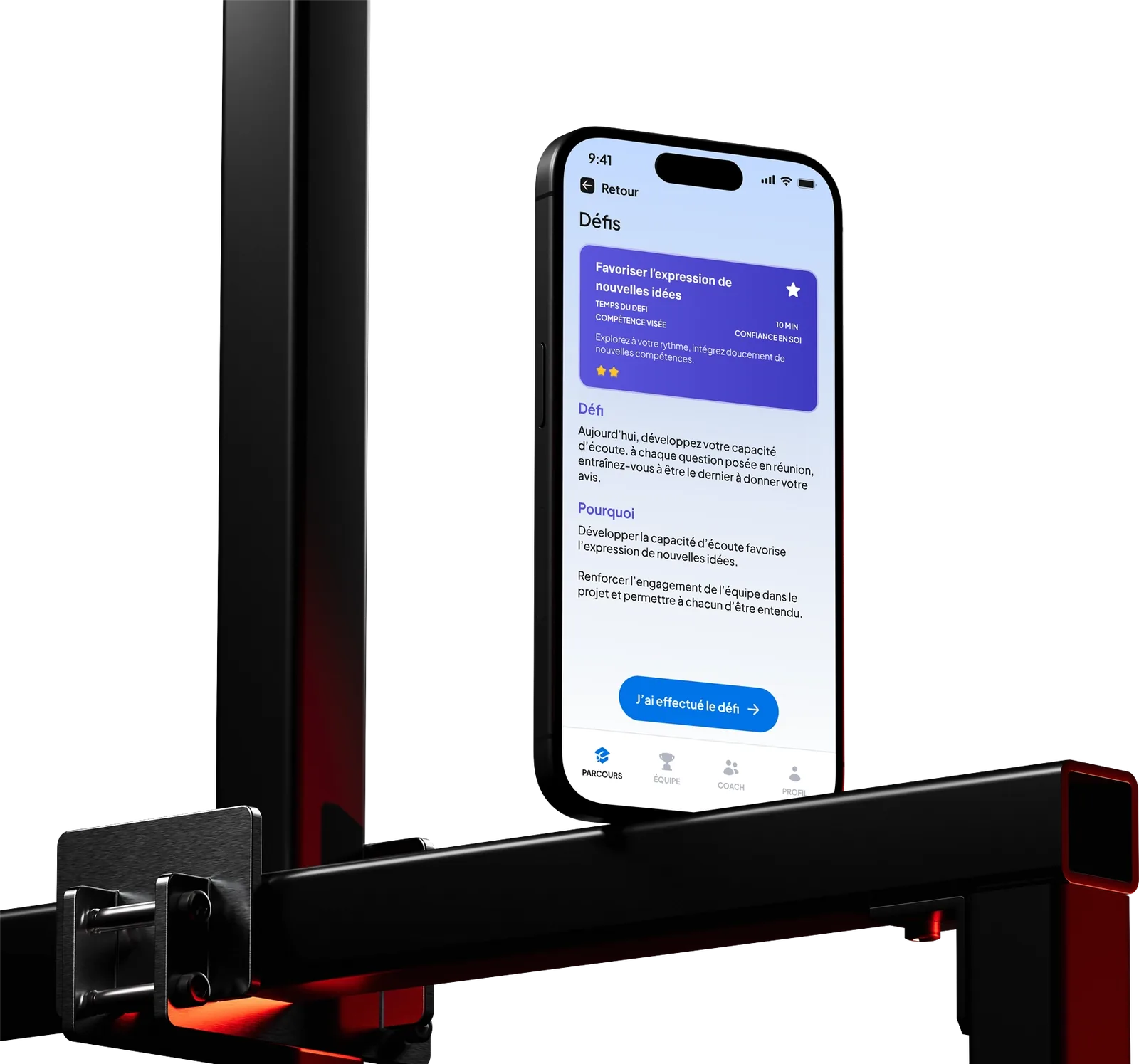 Iphone présenté à la vertical avec une application bleuté créée par Ferr studio