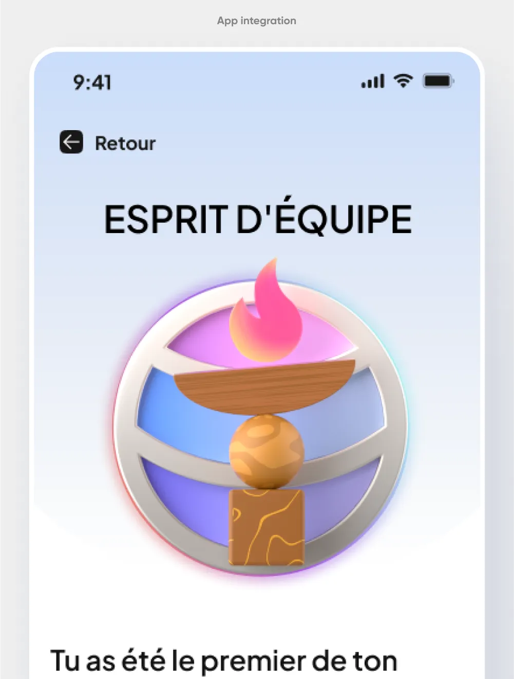 Écran du badge Esprit d'équipe dans l'application Seed Up