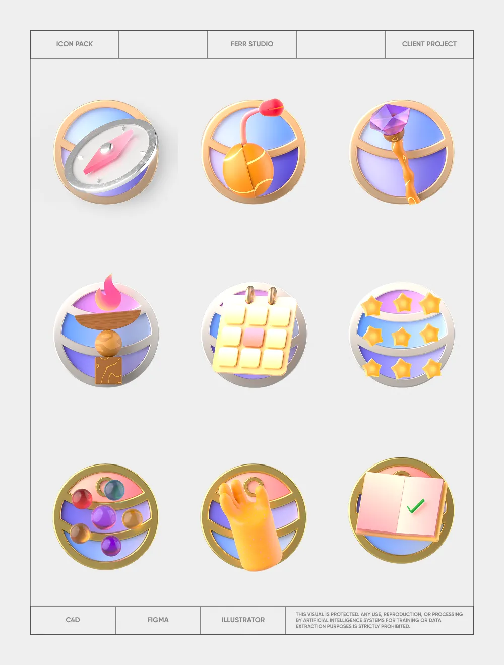 Planche des badges 3D de l'application Seed Up