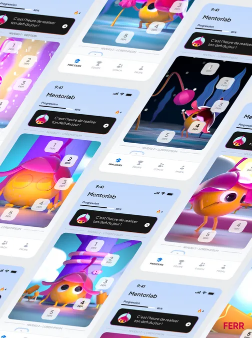 Ensemble des écrans de l'application Seed Up en perspective