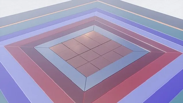 The Square OMNI concept coloré, plaques bronze vibratoires carrés imbriqués sculpture sonore