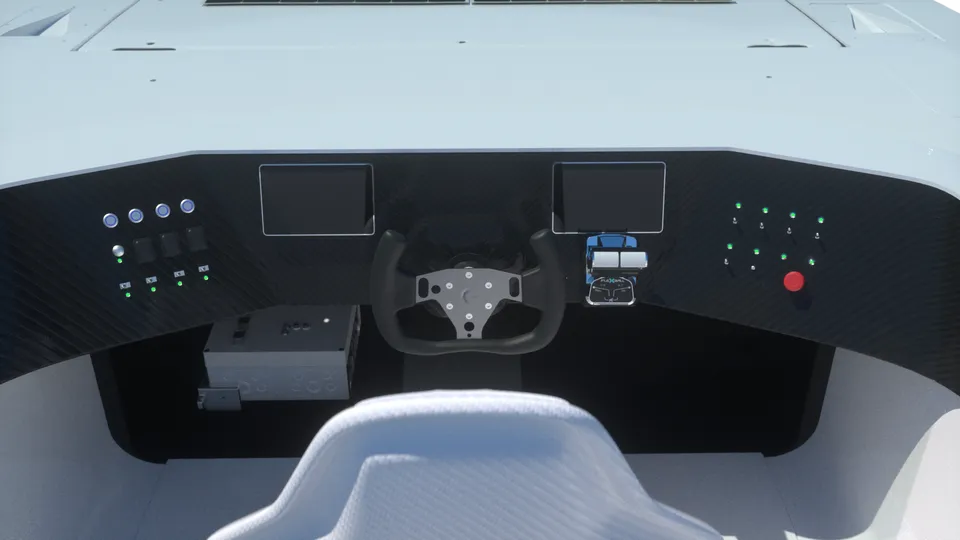 Rendu 3D du cockpit du Lobstair du Swiss Solar Boat par FERR Studio