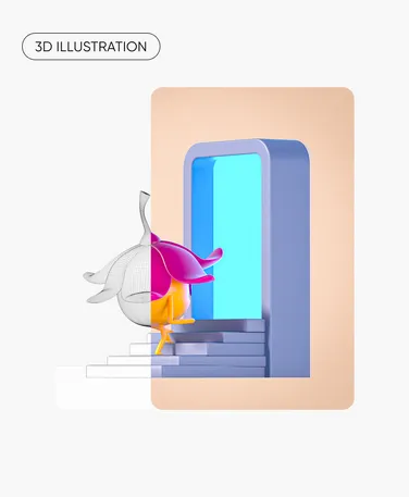 Illustration 3D de la mascotte Seed devant un écran