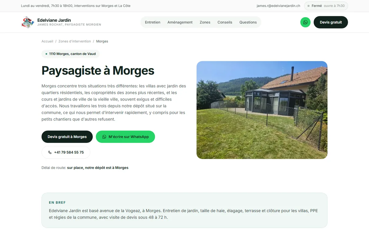 Page Paysagiste à Morges du site Edelviane Jardin