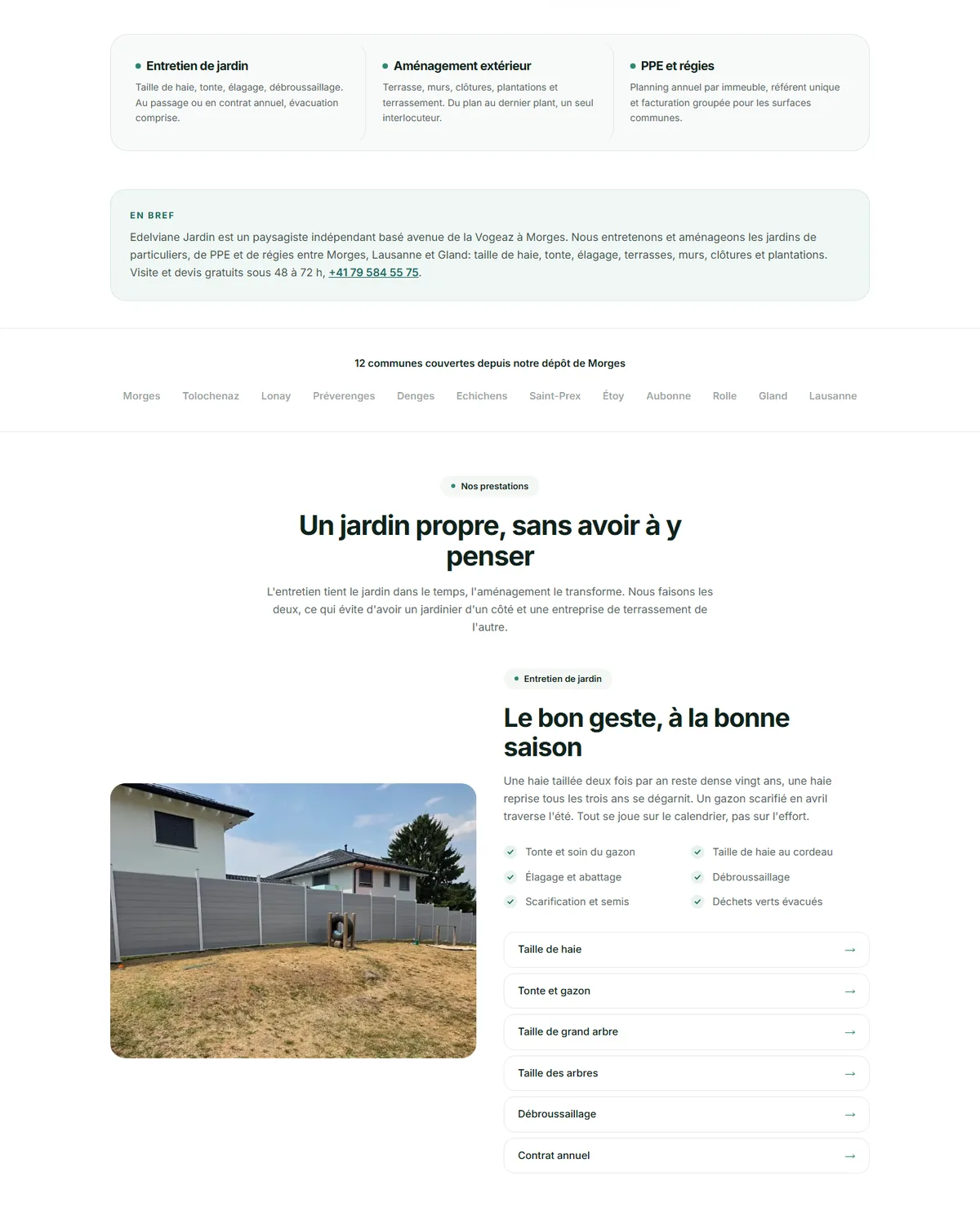 Sections de la page d'accueil du site Edelviane Jardin