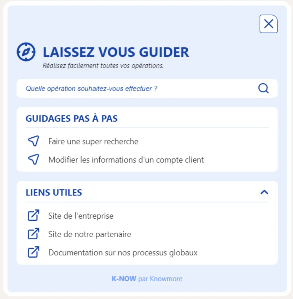 Panneau d'aide contextuelle animé pour Knowmore