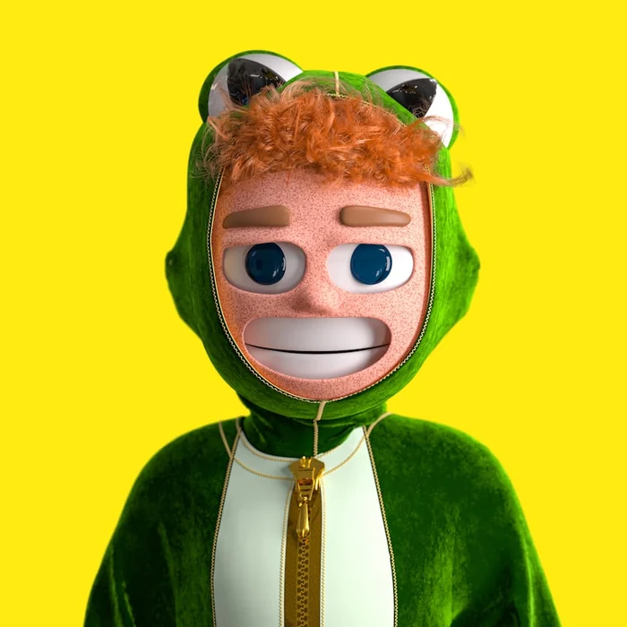 Mascotte 3D en pyjama grenouille, rendu de face
