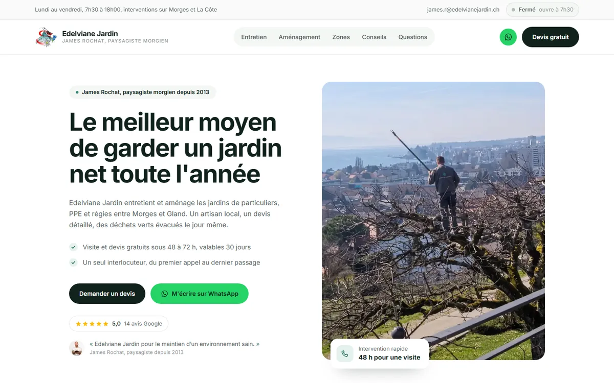 Site web du paysagiste Edelviane Jardin à Morges, réalisé par Ferr Studio