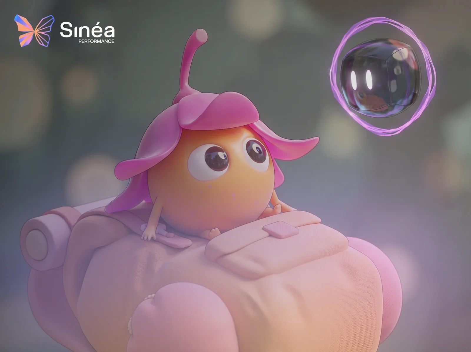 Visuel final Sinéa Performance : le logo, Seed et Nea réunis, identité visuelle et mascotte ensemble