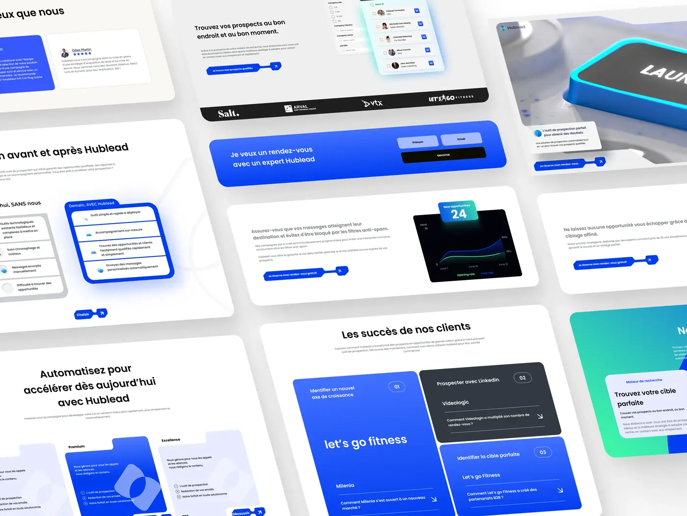 Maquettes du site SaaS HubLead réalisées par Ferr Studio