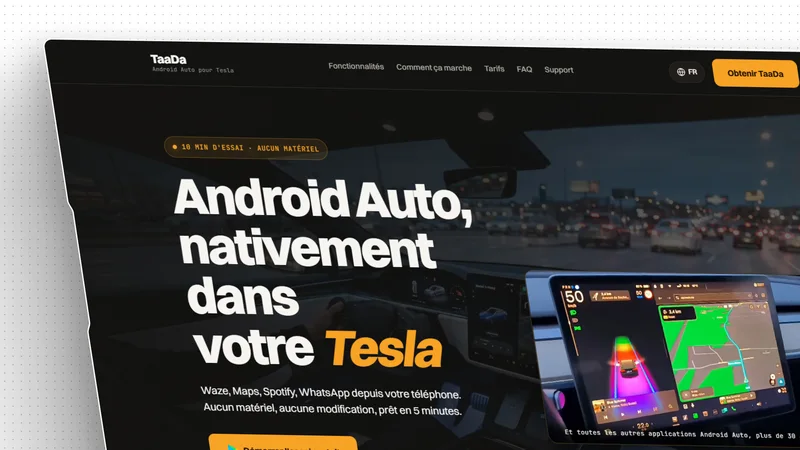 Page d accueil de taada.top, app Android Auto pour Tesla